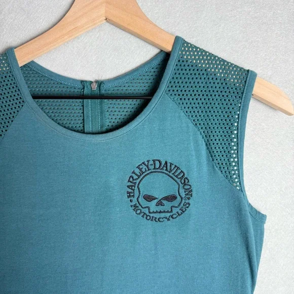 Harley-Davidson Vintage Women's Mesh Shoulder Teal Sleeveless Graphic Arkansas M - Picture 3 of 11